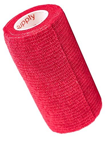Image of Vet Wrap Tape (Red) (2 Pack) (4 Inch x 15 feet) Self Adhesive Adherent Adhering Cohesive Flex Self Stick Bandage Grip Roll Dog Cat Pet Horse