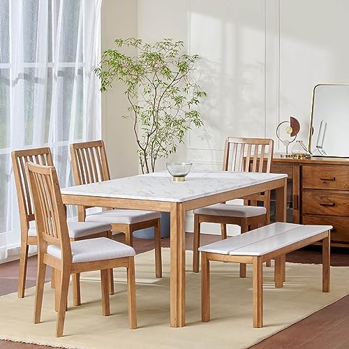 Image of Home Centre Santorini Wood 6-Seater Dining Table Set with Chairs - Brown