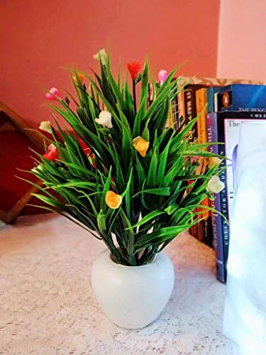 Image of Modo Wheat Grass Artificial Rose Flowers Plant with Round Pot for Office,Home,Indoor Decore /Guldasta-21 CM (Multicolor,1 Piece)