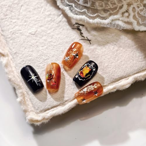 Image of Cat Nail Stickers Decals Bow Nail Art Stickers with Jelly Design Orange Color Nail Decals for Nails Art 5D Embossed Self Adhesive Star Heat Nails Sticker for Women Girls Kid Manicure Charms Decoration