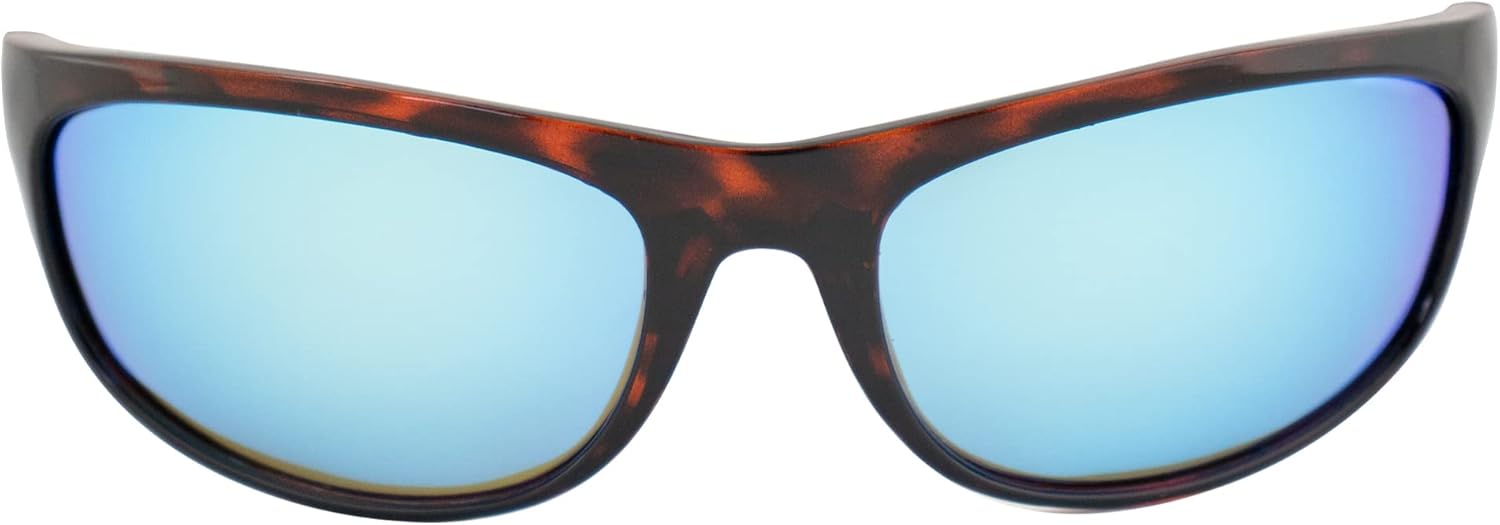 Martinique Polarized Sunglasses for Men or Women Sports Wraparound Tortoise Frame w/Blue Mirror Lens - Image 2