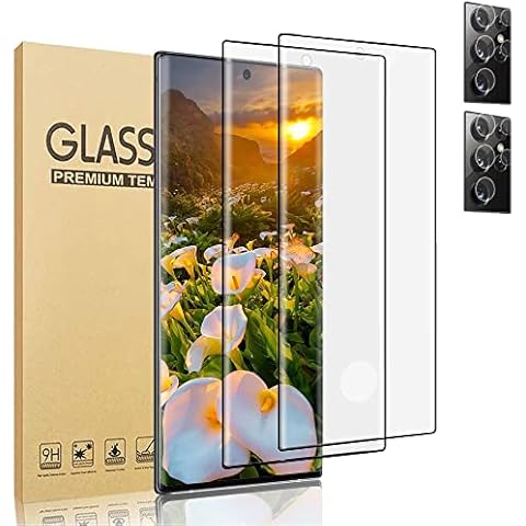 AYCFIYING [2+2 Pack] Galaxy S22 Ultra 5G Screen Protector, with 2 Pack Camera Lens 9H Hardness, Support Fingerprint, 3D Curved HD Tempered Glass Film, for Samsung (6.8'') Cover