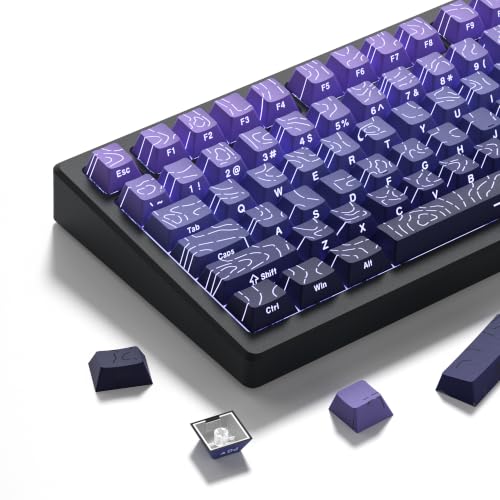 Image of dagaladoo Double Shot PBT keycaps Topographic Set,Gradinet Purple Key caps | Shine Through Keyboard caps,Line Backlit,Side Printed, cherry Profile keycap for 60% 75% 100% Mechanical Keyboards
