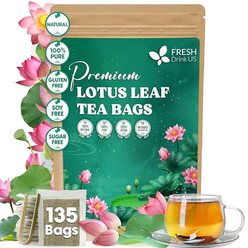 Image of FreshDrinkUS, Premium 135 Lotus Leaf Tea Bags, 100% Natural & Pure. Made with Eco-Conscious Tea Bags. No Sugar, No Caffeine, No Gluten, Vegan.