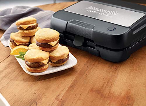 Johnsonville Sizzling Sausage Grill Plus – Sear Sausages and Brats to Perfection – Removable Cooking Plates – Customized Plates Designed For Johnsonville Links or Patties – Dishwasher Safe – Temperature Probe