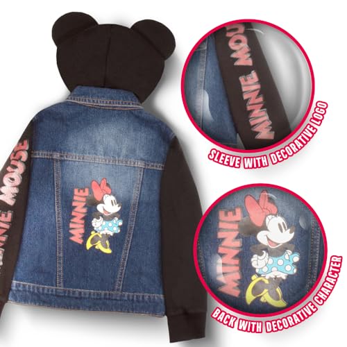 Disney Lilo & Stitch Minnie Mouse Girl's Hoodie Jean Jacket with Ears - Fashion Hooded Denim Jacket for Kids3