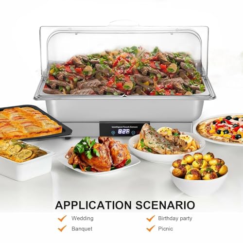 Elektrischer Buffetwärmer, elektrische Chafing Dishes - Lebensmittel-Heiztablett mit Temperaturkontrollanzeige,Beheizte Buffet-Servierstation aus Edelstahl, 9 Qt Chafing Dishes mit Rolldeckel-Abdeckun – Bild 7
