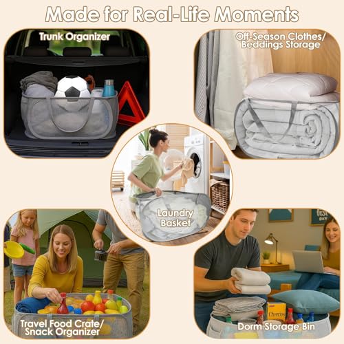 Qaestuan 2 Stück Wäschekorb, Faltbarer Wäschekorb, Laundry Basket Kommt mit Einem Griff, Aufbewahrungskorb Ausgestattet mit Seitentaschen, für Badezimmer Camping College Dorm und Reisen