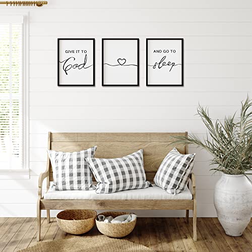 Set of 3 Framed Farmhouse Give it to God and Go to Sleep Signs 11x14” Above Bed Wall Decors for Bedroom Wood Signs (11x14 inches, Black) - Image 3