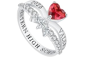 Women's Diamond Graduation Ring: Heart and Round Shape, Personalized Letter