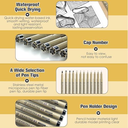 Image of Micro Fineliner Pens Set of 12 - Black Waterproof Archival Ink Drawing Pens | Precision Art Markers for Sketching, Outlining, Illustration, Manga & Calligraphy