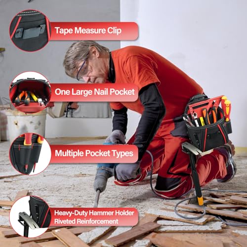 Image of MELOTOUGH Small Electrician Tool Pouch Nail Screw Work Pocuh Tool Belt Pouch with Belt Clip Attachment Tradesman Tool Bag Pouch with Hammer Loop Electrician Tool Holster