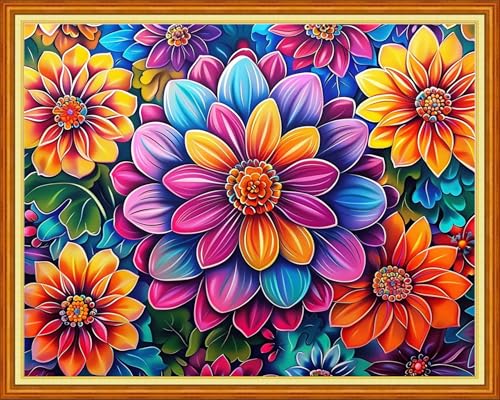 Image of Artvxeay Stamped Cross Stitch Kits - Embroidery Kits for Beginners Cross Stitch Kits for Adults 11 CT Printed Patterns Needlepoint Kits - Colourful Flowers 16x20 inch