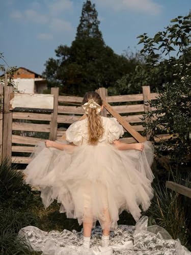 TSUKISHIRO Floral Rose Flower Girls Dress, Toddler Tutu Dress, Tulle, Short Sleeve, for Wedding, Special Occasion Dresses3