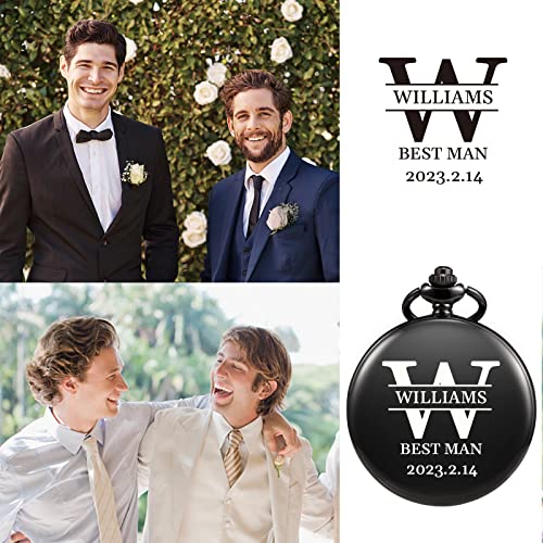 Image of TREEWETO Personalized Pocket Watch for Groomsmen Best Man Custom Engraved Pocket Watches Proposal Gift for Man Wedding Gifts, Groomsman Gifts for Men