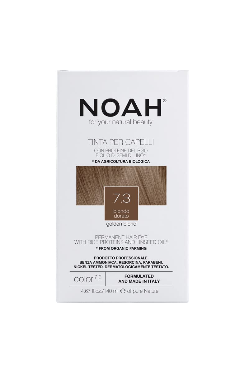 Noah Natural 7.3 Golden Blonde Permanent Hair Colour Dye with Rice Proteins and Linseed Oil, 140ml