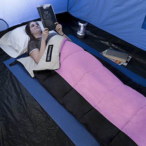Sleeping Bag - Bolsa de dormir para 3 estaciones cálida y fresca para adultos, adolescentes y niños - Ligera y compacta para primavera, verano y otoño de Wakeman (Rosa) miniatura 2