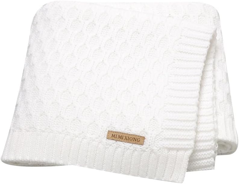 Neiwech Baby Blanket Boy Girl Knit Soft Swaddle Receiving Blankets for Newborn Nursery Infant Crib Stroller White 30 x 40 Inch