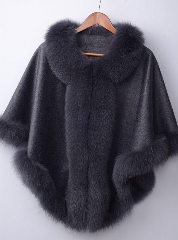 ポンチョ フード カシミヤ フォックスファー カシミヤ100% フォックス