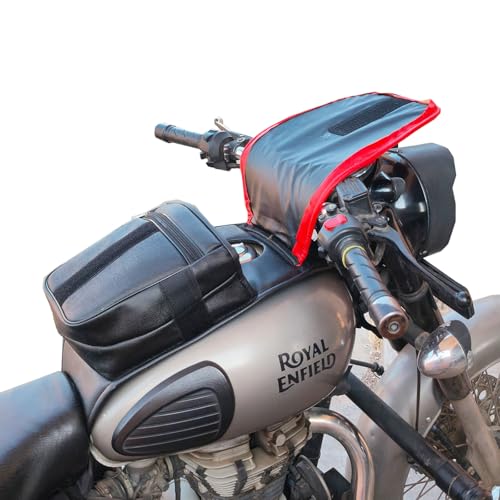 Image of RE Classic Electra Bullet Thunderbird 350 /500 Hunter 350 Leather Scratch Proof Tank Cover Tank Bag with Centre Fuel Cap Zipper Pocket Mobile Holder Motorcycle Accessories Red (Pack of 1)