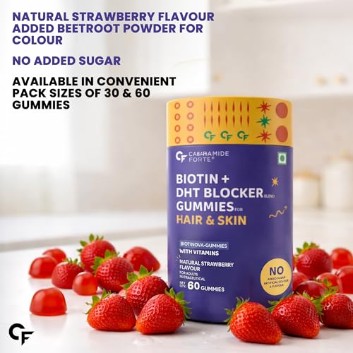 Image of Carbamide Forte Hair Gummies with Biotin & DHT Blockers | Biotin Gummies for Hair Growth | Hair Supplement for Women & Men | Strawberry Flavour with No Added Sugar | 60 Gummies