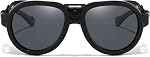 Retro Aviator Polarized Steampunk Sunglasses Men Women with Leather Side Shield Vintage Goggles Gothic