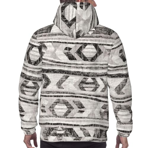 Sweat à capuche gris homme imprimé tribal graphique pull cordon serrage - 4