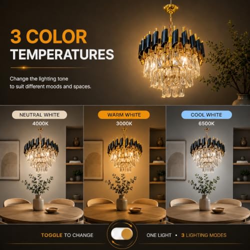 Image of Halonix Horizon 400MM Crystal Pendant Light | 3-in-1 Adjustable Color (Warm White, Natural White & Cool White) | Decorative Hanging Light | Crystal Chandelier | Fancy Ceiling Light