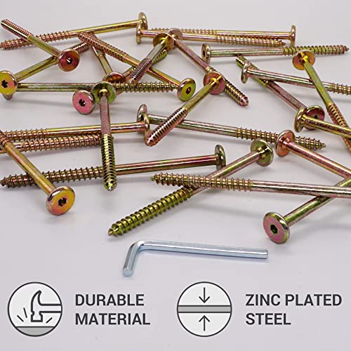 SKIR'CO (6 pcs) Yellow Zinc Plated Wood Connector Screws 6.5 x 100 mm, Furniture Connector Screws, Flat Head - Image 3