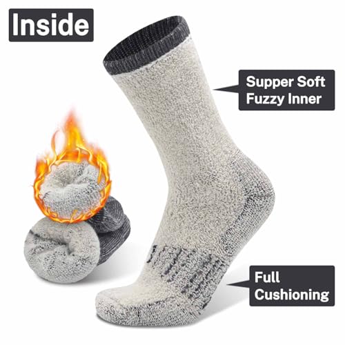 Image of Busy Socks 3 Pack Crew Merino Wool Hiking Socks for Men Women Winter Thick Warm Thermal Cushioned Moisture Wicking Boot Sock