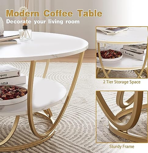 Image of Device Bas with BROWN ART SHOPPEE Faux Marble Top Round 2 Tier Metal Coffee Tables Simple Living Room Table Sets,Sofa Center Table End Tables with Metal Frame Home Decor for Living Room(Gold & White)