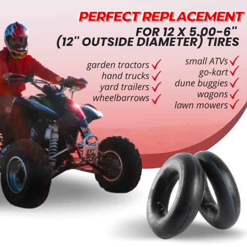 Image of AR-PRO Exact Replacement 12x5.00-6 inch Tires and Inner Tubes for Razor Dirt Quad Versions 19+, Go-Karts, Lawn Mowers, Wheelbarrow, and More - Quality Inner Tubes with Bent Valve Stems (Set of 2)
