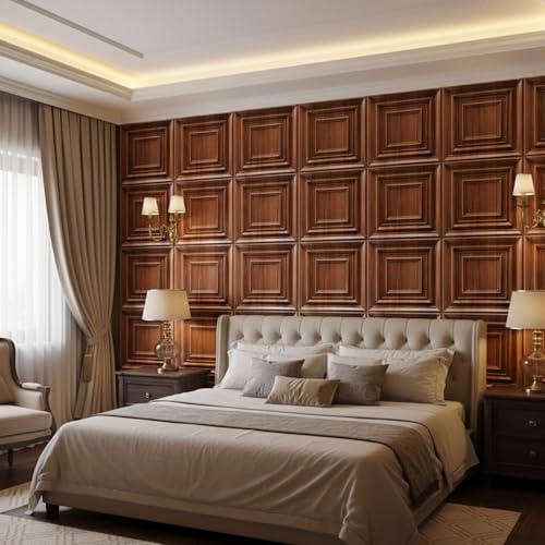 Image of Kayra Decor 3D PVC Wall Panels for Bedroom & Living Room | Frame Design |Wooden Color | 19.7 x 19.7 Inch | Pack of 12 | 32.28 Sq Ft