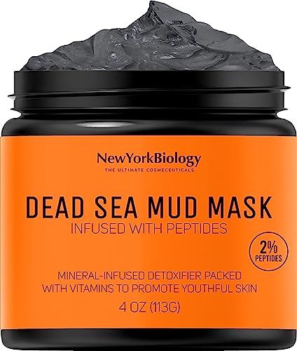 New York Biology Dead Sea Mud Mask for Face and Body with Peptide- Spa Quality Pore Reducer for Acne, Blackheads and Oily Skin, Natural Skincare for Women, Men – Tightens Skin – 4 oz
