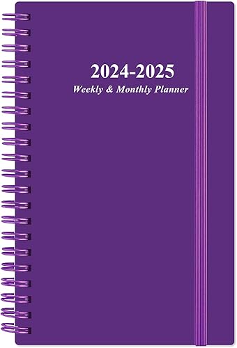 Agenda de bolsillo 2024-2025, agenda semanal y mensual A6, julio 2024 a junio 2025, 3.75 x 6.75 pulgadas con cubierta flexible, pestañas,
