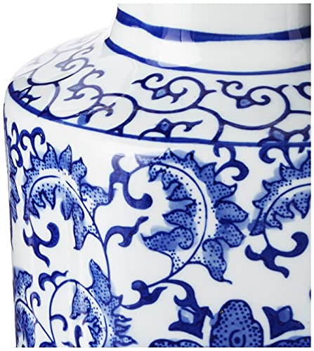 Oriental Furniture 12" Floral Blue & White Porcelain Vase #TOP3