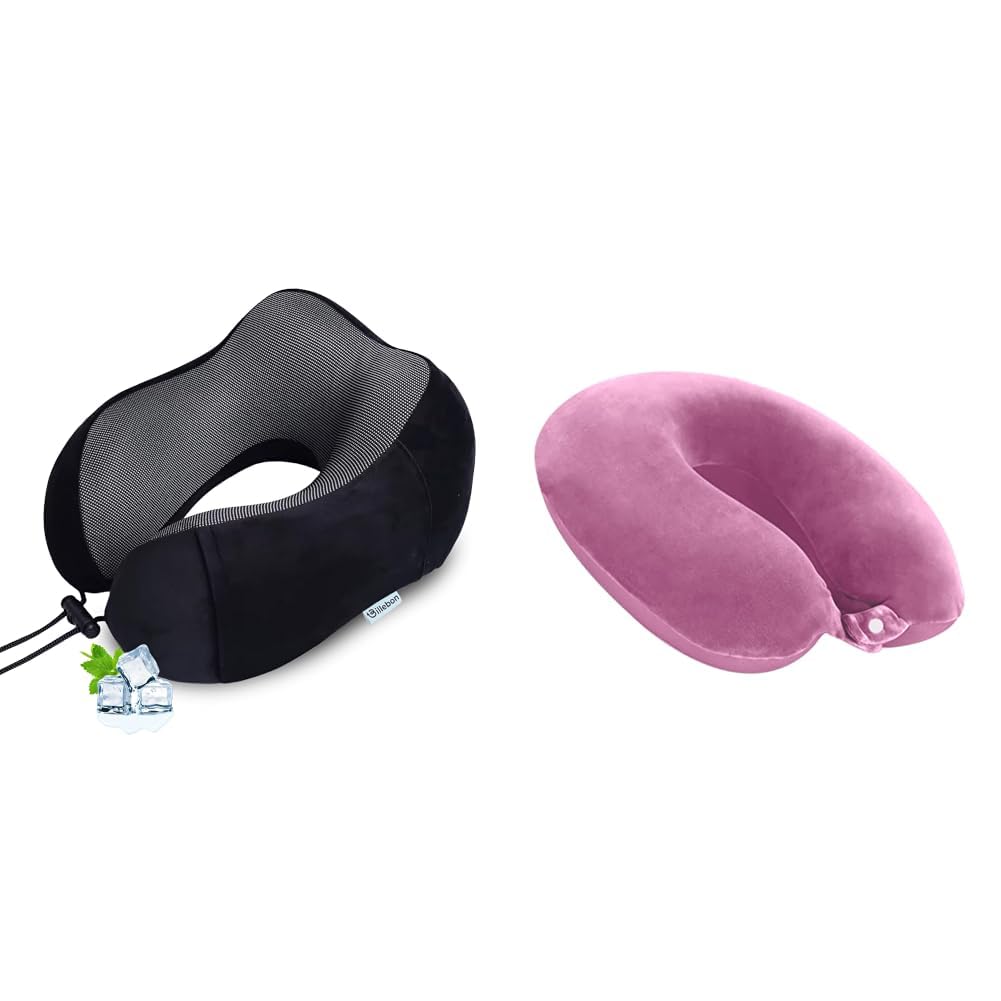 Neck Pillow for Travel – Cool-Gel Infused Memory Foam Support, U-Shape Ergonomic Design, + Cool Gel Infused Memory Foam Travel Neck Pillow with Magnetic Fabric Neck Support Pillow-image-49