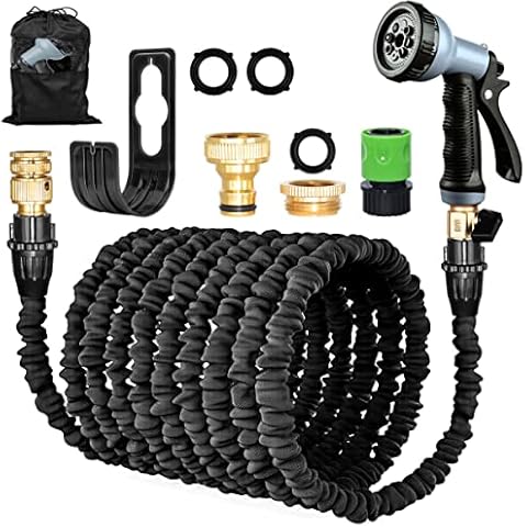 Hose Pipe Expandable Garden Hose 50FT Lightweight Flexible Water Hosepipe with Metal Connector, 8 Function Spray Nozzle for Garden Watering, House Cleaning, Indoor and Outdoor Use (Black) Cover