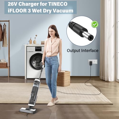 Image of 26V Charger for TINECO A10 A11 S3 S5 Cordless Stick Vacuum, Power Cord Adapter for TINECO iFLOOR 3 Series Wet Dry Cordless Vacuum Cleaner AC DC Power Adapter Supply, 6FT with UL Certified