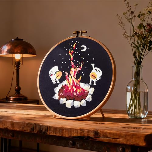 Image of Crafmanoe Embroidery Kits for Beginners Adults, Cute Hand Embroidery Starter Kits, Counted Cross Stitch Kits for Beginners DIY Craft Kits for Adults Women, Embroidery Hoops, Thread and Video Tutorial