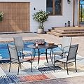BUPPLEE 5-Piece Outdoor Patio Dining Set - 4 Stackable Texlin Sling Chairs & Steel Round Table, Low-Maintenance Furniture for Backyard/Balcony/Poolside, Includes Umbrella Hole