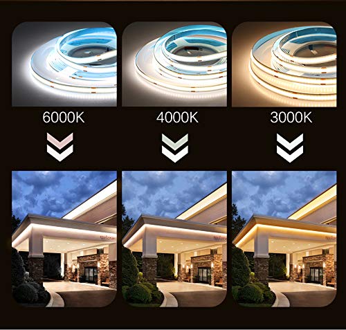 Image of DC 12V /24V 5MM Width PCB Premium High Brightness COB LED Strip Flexible High Density Chips CRI 90+ UHB Warm Natural White Light 5M (White Light 6000K, DC 12V)