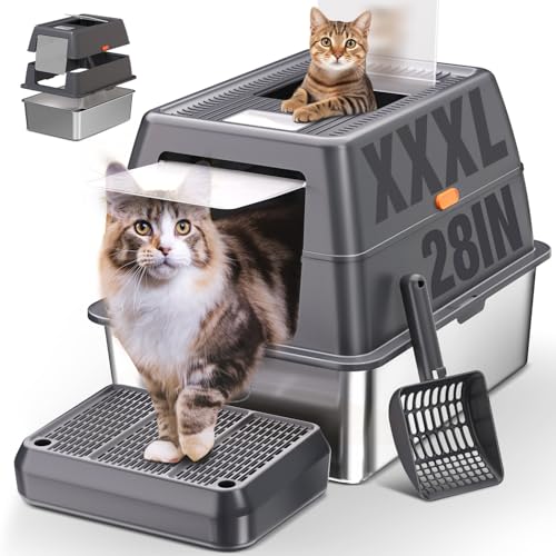 XXXL Stainless Steel Litter Box with Lid, Extra Large 28" Lx20 Dx...