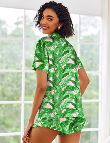 Image of Ekouaer Pajamas Set for Women Short Sleeve Sleepwear Button Down Pjs Lounge Sets Soft Nightwear