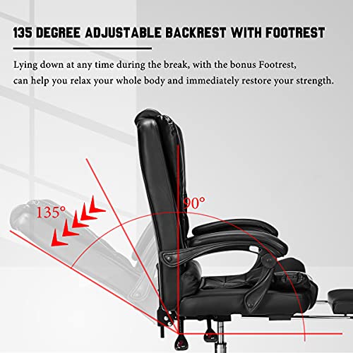 Vanspace Executive Office Chair With Footrest Reclining Computer Desk Chair Soft Leather High Back With Lumbar Support Padded Armrest Adjustable For Home Office Black #TOP5