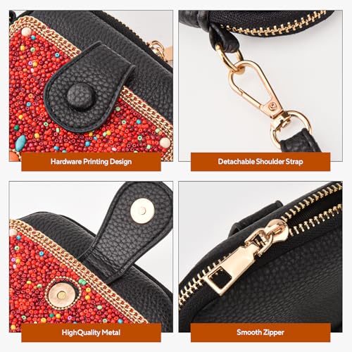 Image of Women's Small Crossbody Cell Phone Bag, Boho Colorful Beaded Purse Wallet with Handmade Cute Patterns
