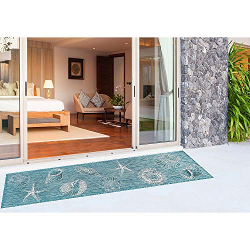 Liora Manne Shells Aqua Indoor Outdoor Area Rug, 1'11" X 7'6" #TOP1