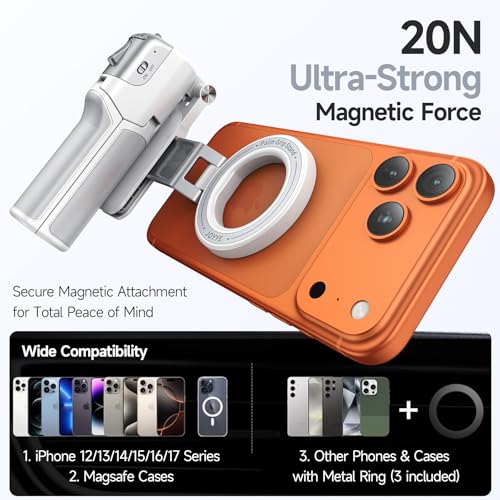 Image of [3 in 1] Magnetic Phone Camera Shutter Grip, Extendable Selfie Stick & Tripod Portable for Magsafe iPhone & Android with Detachable Wireless Shutter Button Remote Control Ergonomic Handle - White