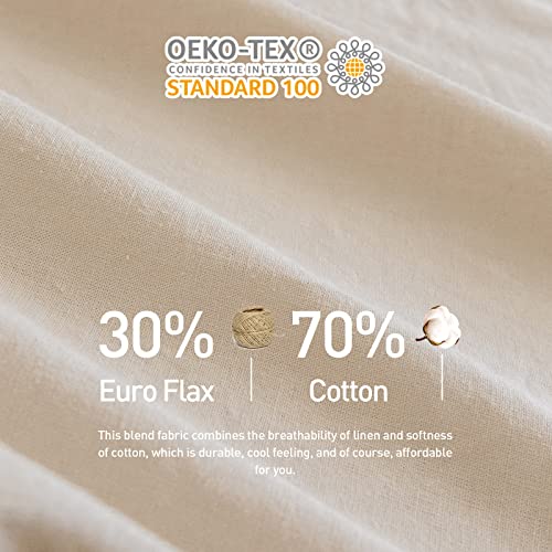 Simple&Opulence Belgian Linen Sheet Set Solid Color - 6 Pieces (1 Flat Sheet & 1 Fitted Sheet & 4 Pillowcases) 16" Deep Pocket Natural Flax Cotton Blended Soft Bedding - Linen, King Size #TOP1