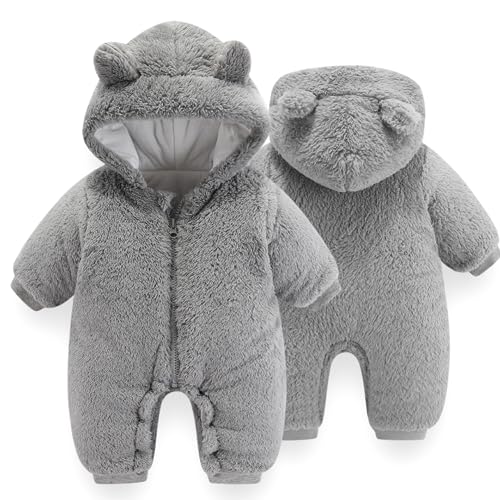 UVIPC Baby Newborn Bear Outfit Fleece Snowsuit Winter Clothes Hooded Jumpsuit Romper for Baby boy girl